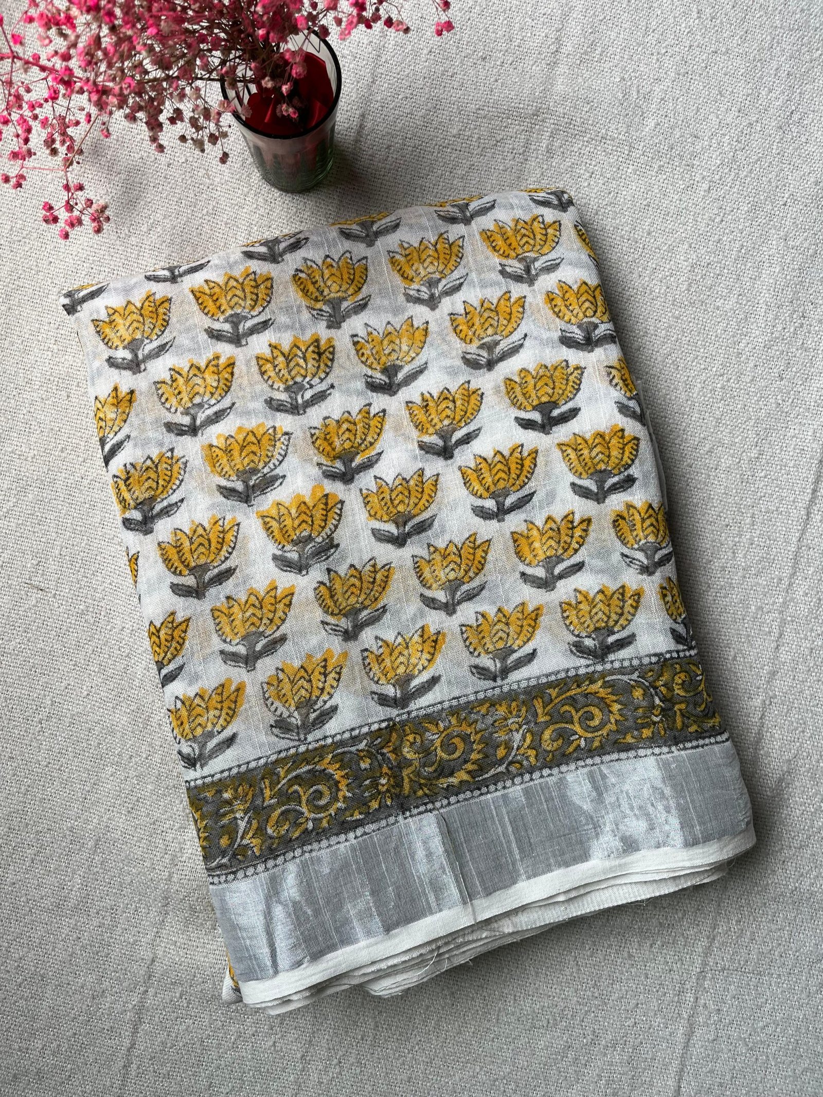 Sunlit Petals Linen Cotton Saree | BlushSarees.in |