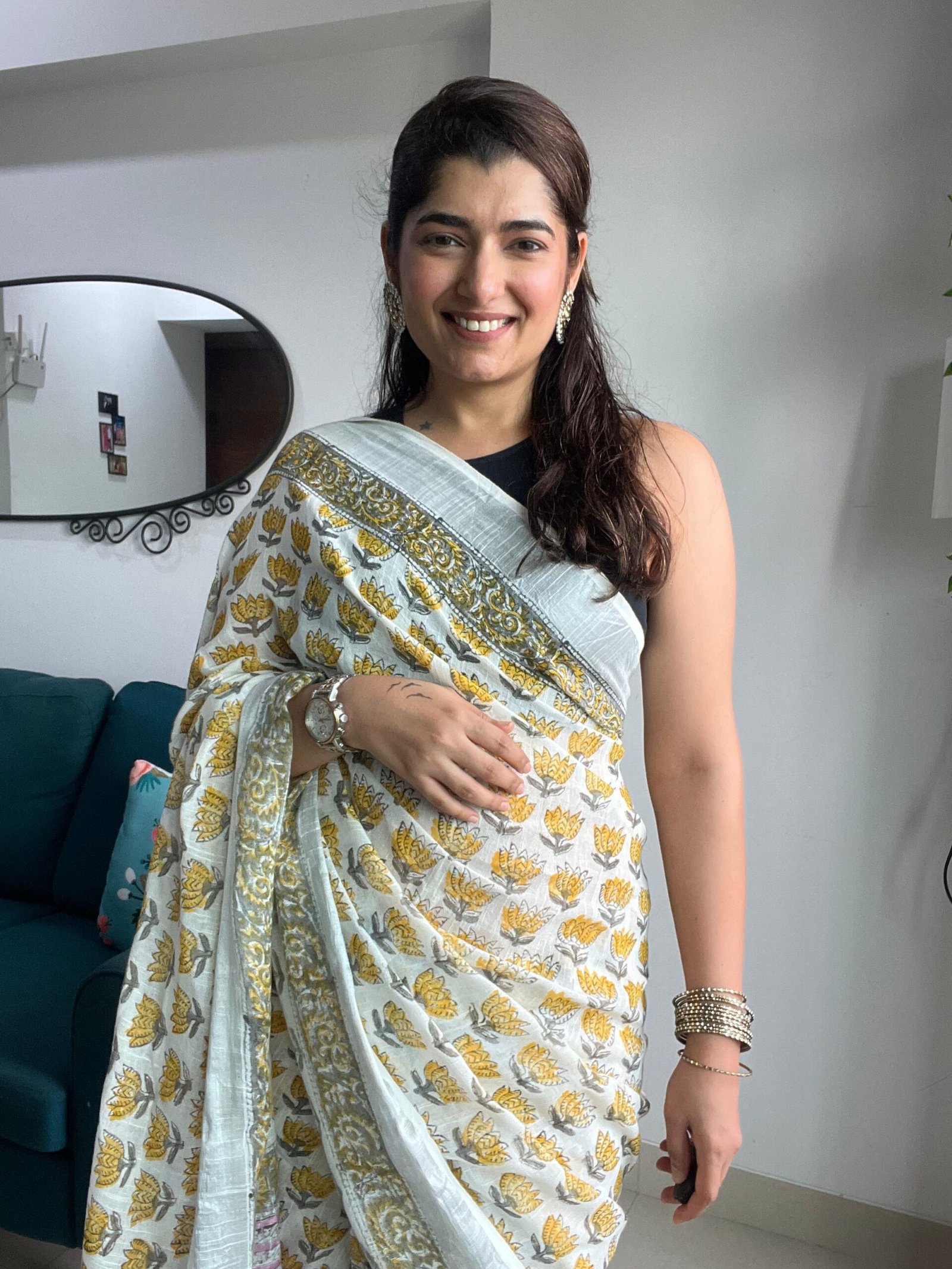 Sunlit Petals Linen Cotton Saree | BlushSarees.in | - Image 3