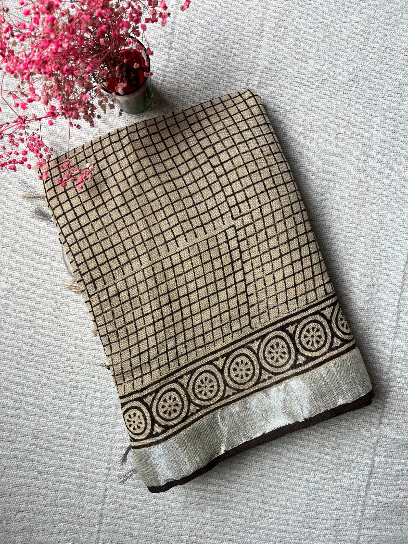 Sunset Geometry Linen Cotton Saree | BlushSarees.in |