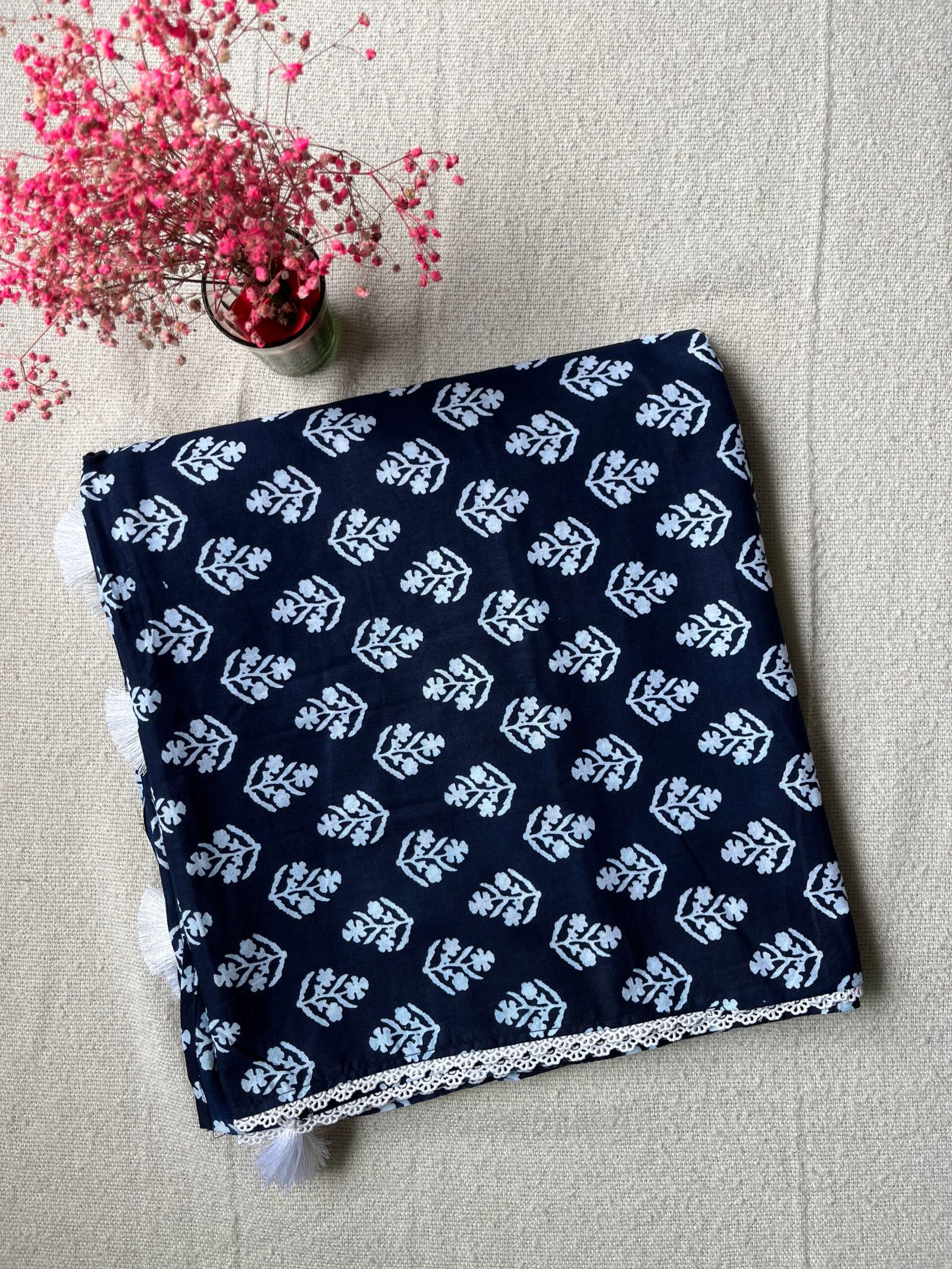 Neel Kamal Indigo Cotton Saree with Tassels| BlushSarees.in|