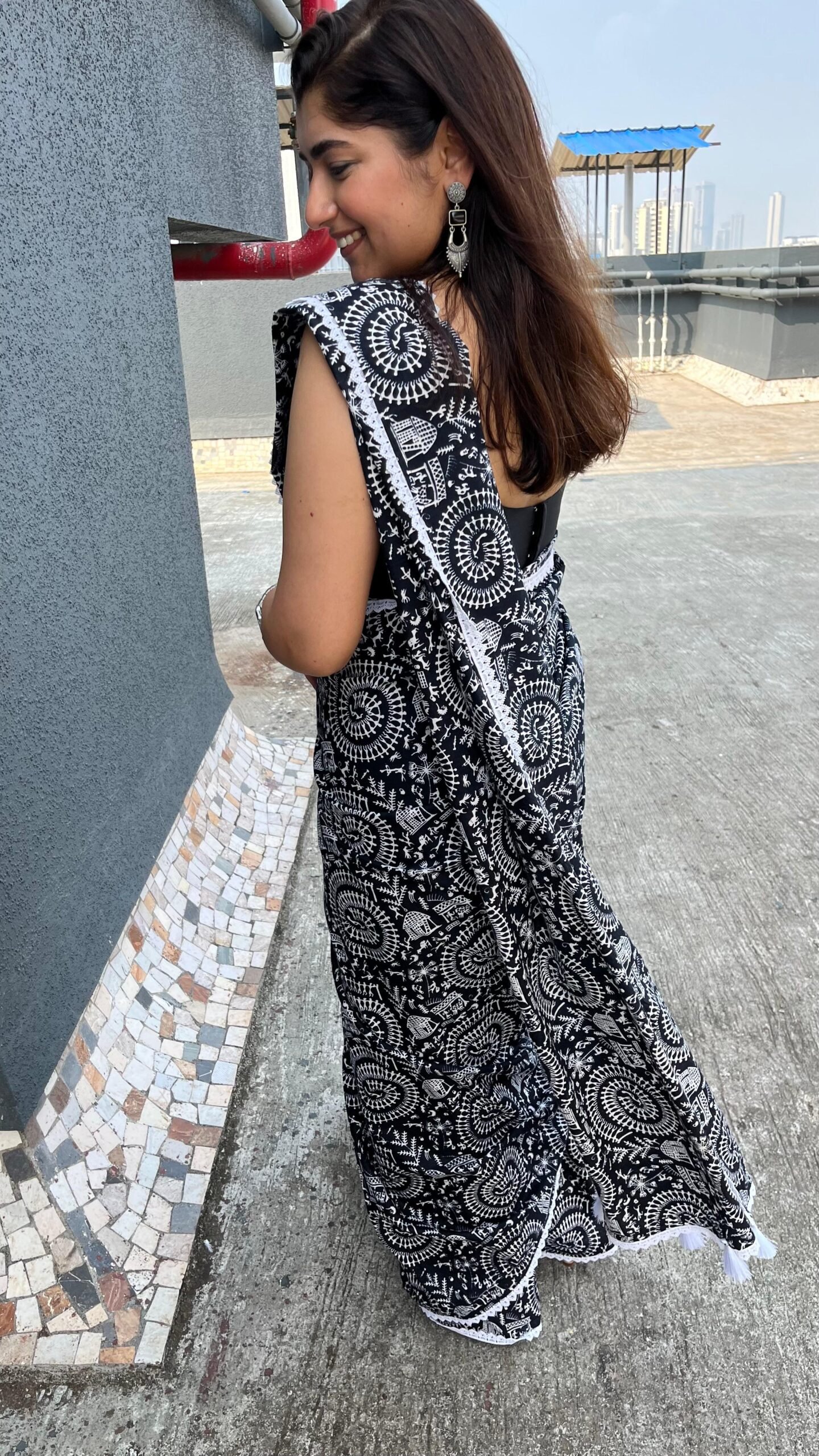 Warli Weave Cotton Saree with Tassels | BlushSarees.in | - Image 4