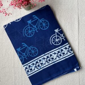 Indigo Cycle Print Mulmul cotton Saree | BlushSarees.in |