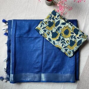 IndiBloom Indigo Blue Linen Cotton Saree | BlushSarees.in |